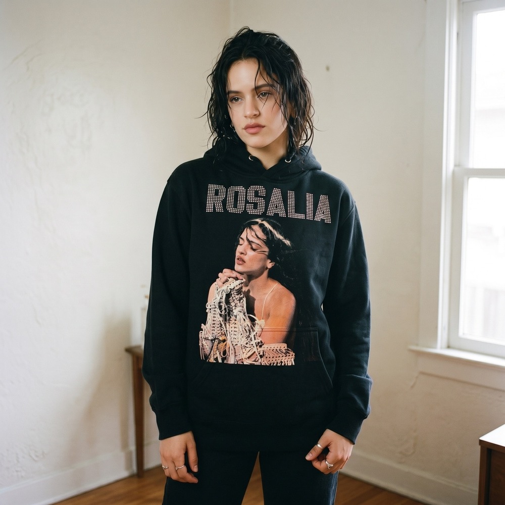 Rosalia Lux Tour Hoodie Small Black Rhinestone Graphic Streetwear